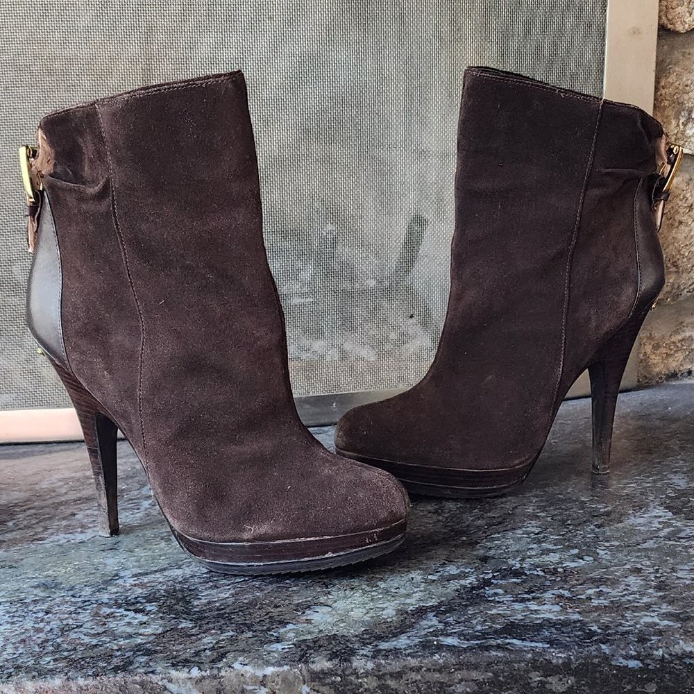Michael Kors Brown Suede High Heeled Ankle Booties Size 8M - Picture 15 of 15